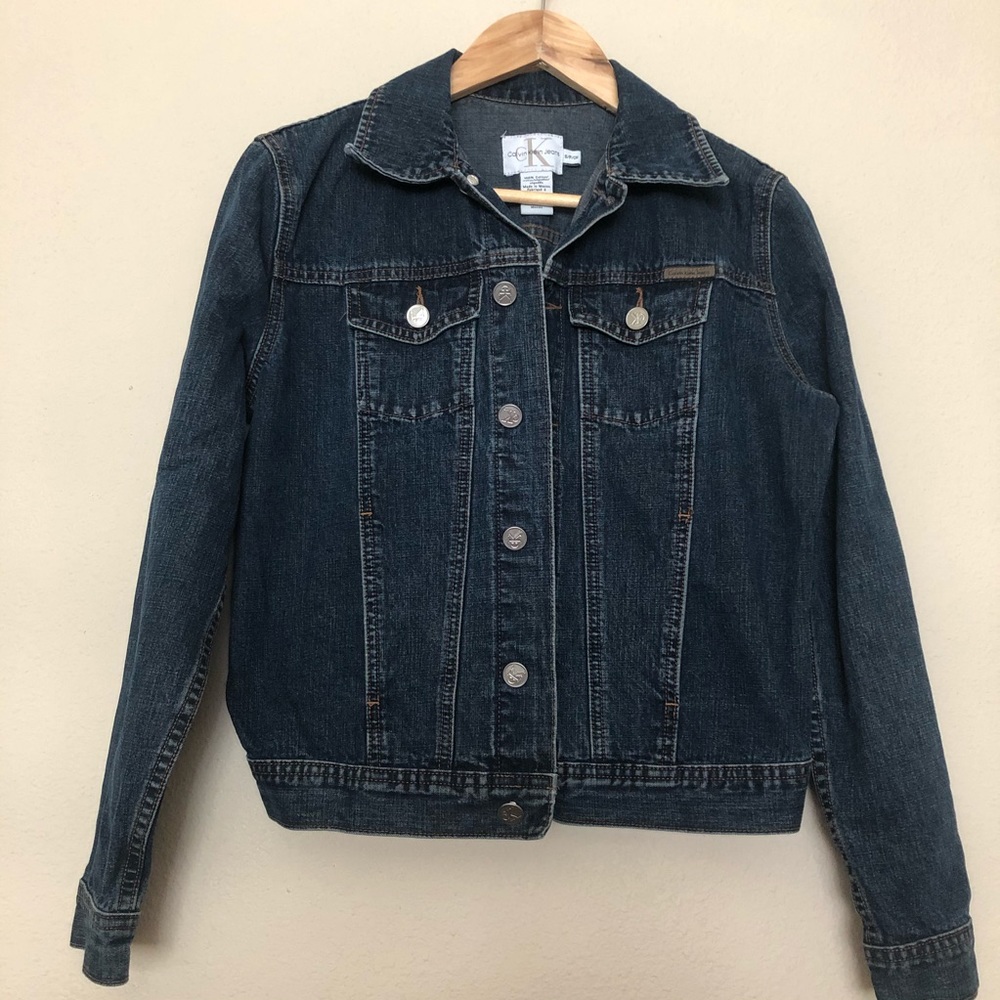 Calvin Klein Jeans Dark Wash Trucker Denim Jacket - Picture 2 of 5